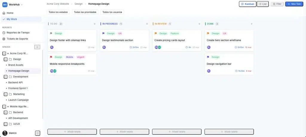 GrowthProjects drag-and-drop Kanban board inside WordPress