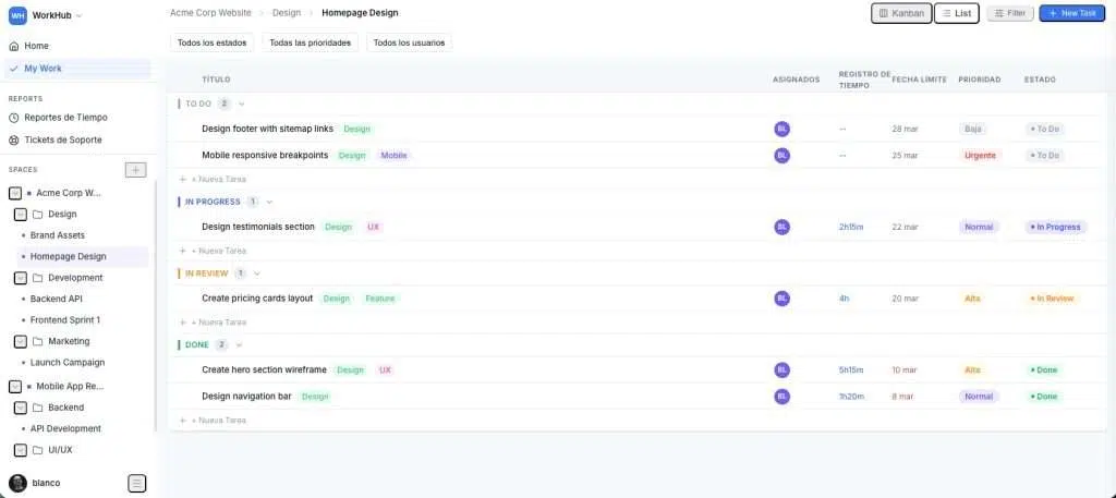 GrowthProjects project list view in the WordPress dashboard