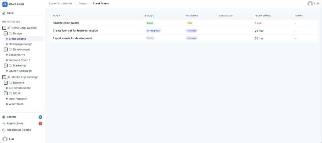 GrowthProjects client portal task list in WordPress