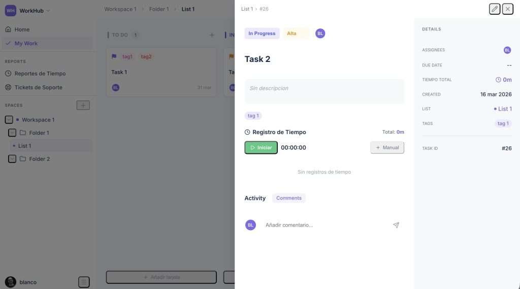 GrowthProjects task detail modal inside WordPress