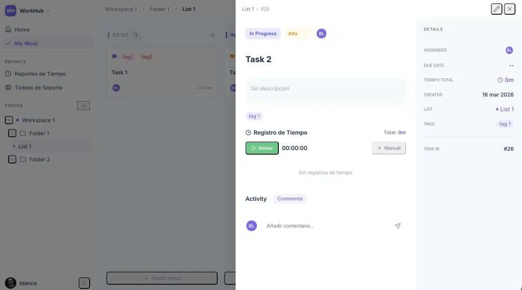 GrowthProjects task detail modal inside WordPress