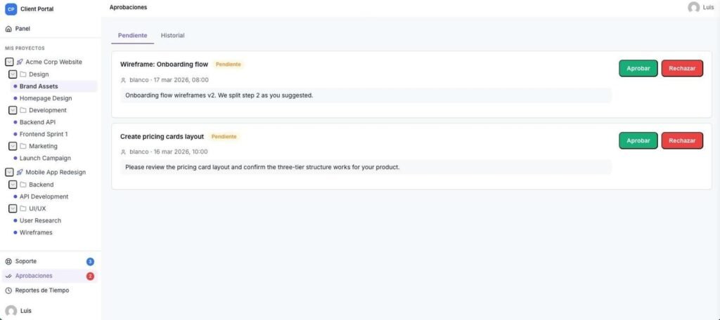 Client feedback software workflow for reviewing and validating project tasks