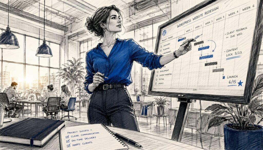 Project manager setting up software workspace