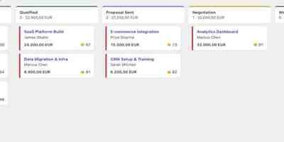 Visual Kanban sales pipeline in GrowthCRM